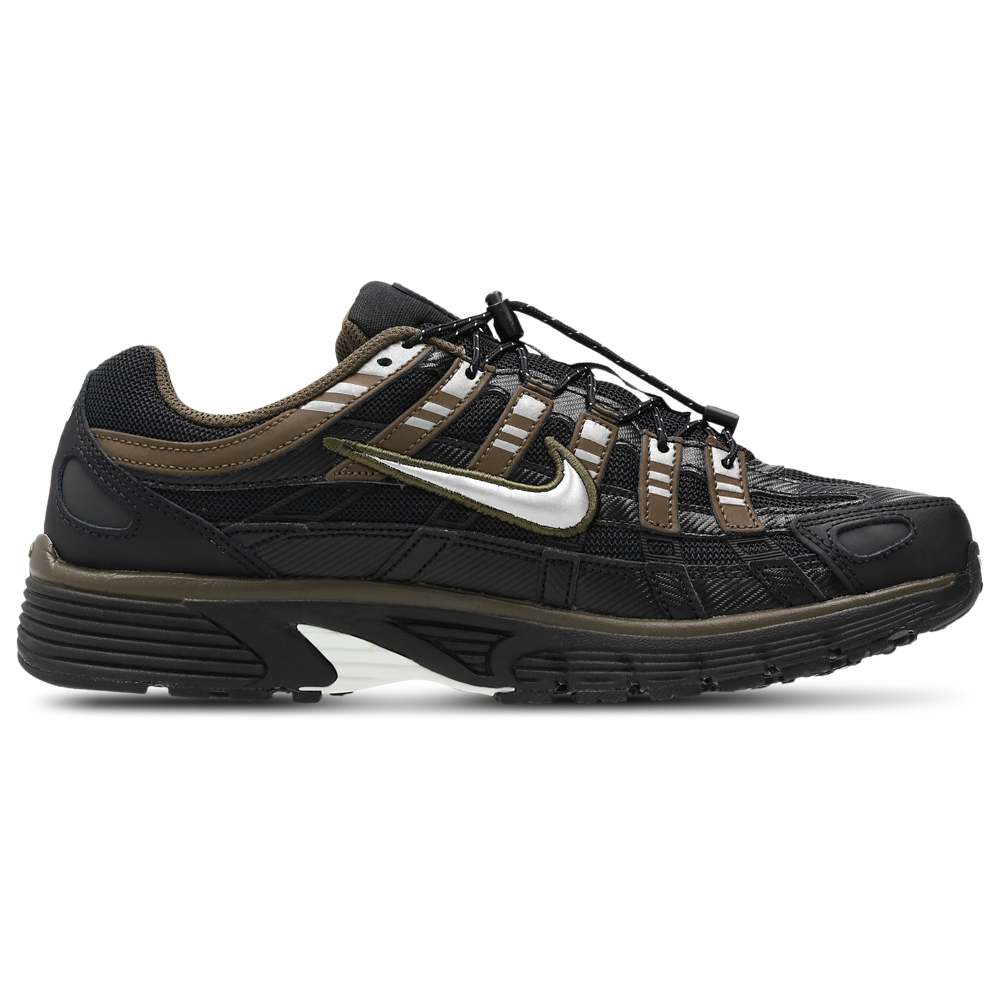 Nike P-6000 Black Dark Hazel noire et marron avec tige en mesh, empiècements en cuir, détails Metallic Silver et semelle rétro-running.