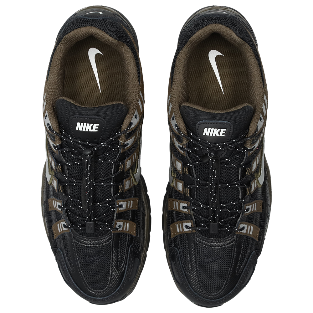 Nike P-6000 Black Dark Hazel noire et marron avec tige en mesh, empiècements en cuir, détails Metallic Silver et semelle rétro-running.