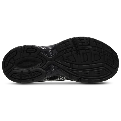 Image de l’ASICS GEL-1130 Black/Pure Silver – sneaker noire en mesh et cuir synthétique avec détails argentés métallisés, insert GEL® visible au talon. (vue semelle)