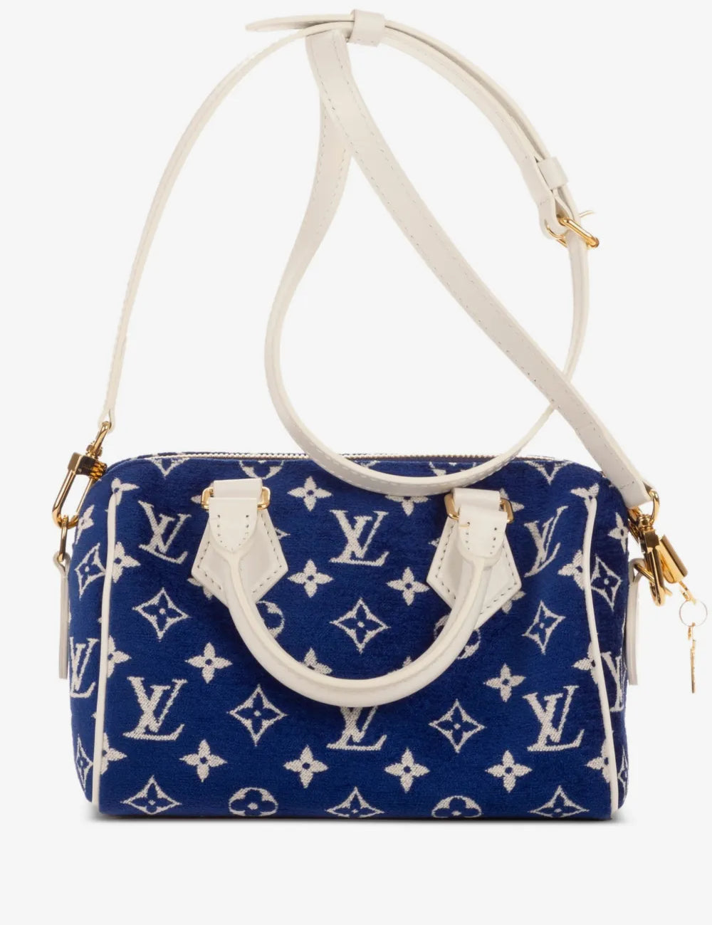 Louis Vuitton Speedy Bandoulière 20 Blue, sac Louis Vuitton bleu au format compact avec doubles poignées Toron et bandoulière ajustable.
