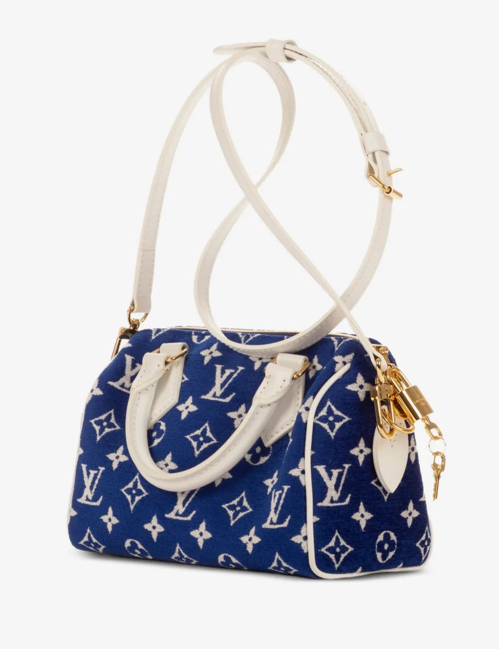 Louis Vuitton Speedy Bandoulière 20 Blue, sac Louis Vuitton bleu au format compact avec doubles poignées Toron et bandoulière ajustable.