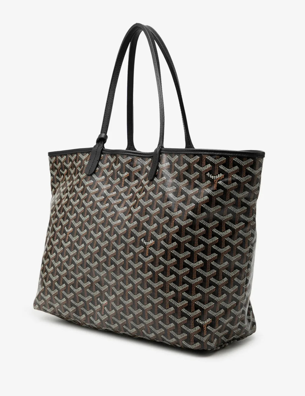 Goyard Saint Louis Tote PM Black, cabas en toile Goyardine noire à motif chevrons avec poignées en cuir et pochette intérieure amovible.