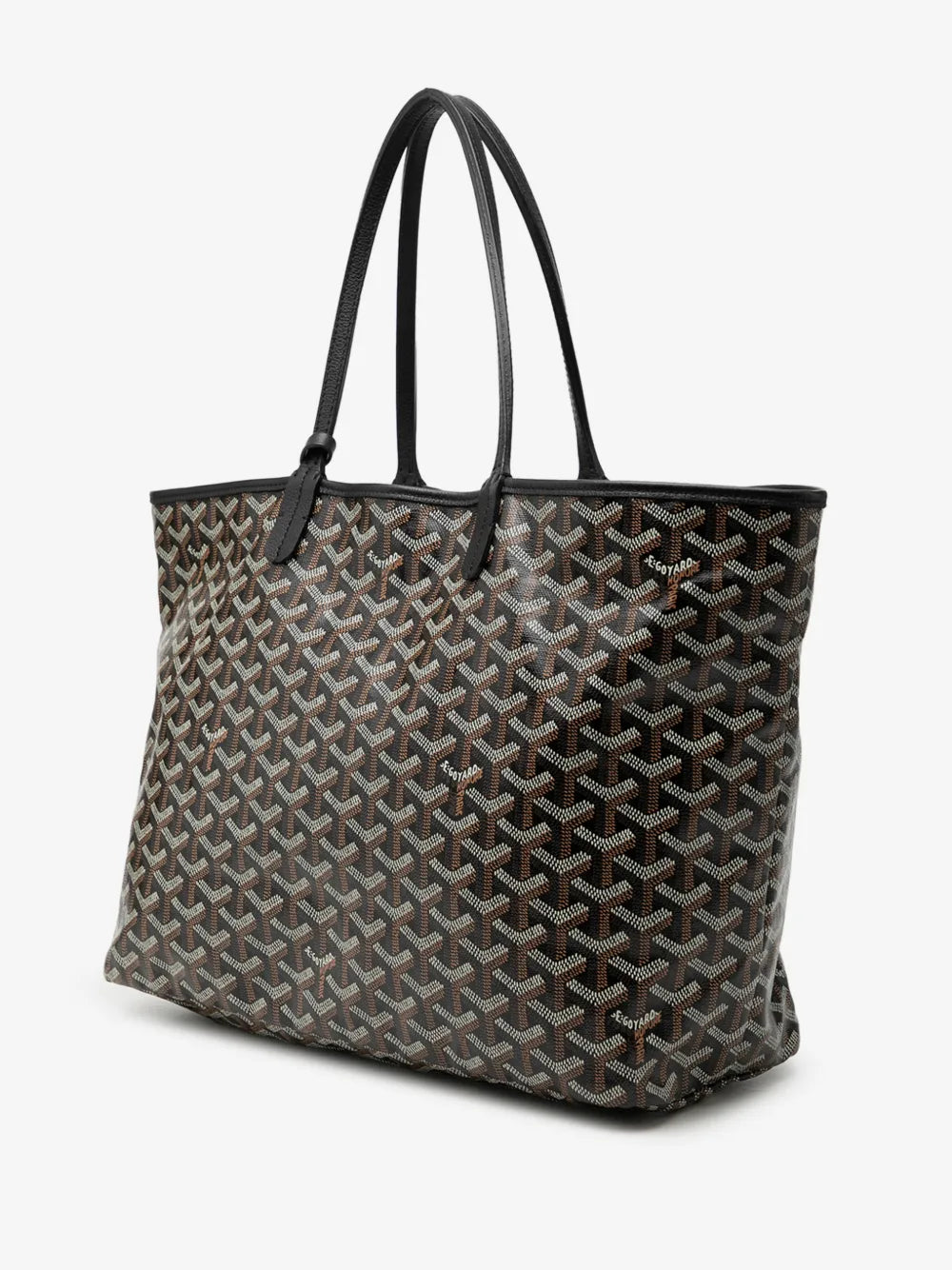 Goyard Saint Louis Tote PM Black, cabas en toile Goyardine noire à motif chevrons avec poignées en cuir et pochette intérieure amovible.
