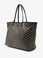 Goyard Saint Louis Tote PM Black, cabas en toile Goyardine noire à motif chevrons avec poignées en cuir et pochette intérieure amovible.