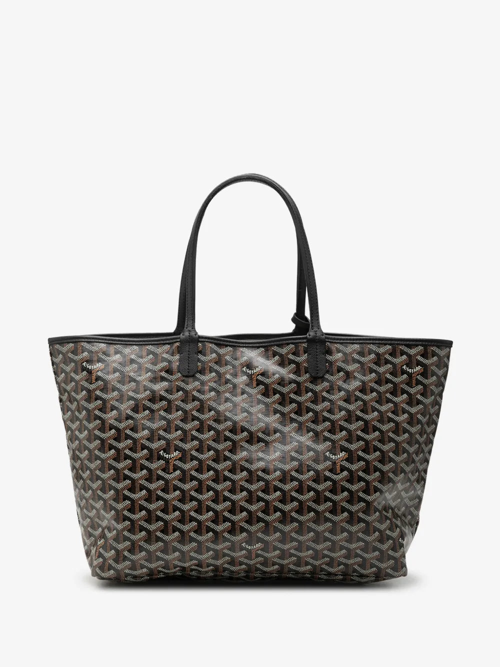 Goyard Saint Louis Tote PM Black, cabas en toile Goyardine noire à motif chevrons avec poignées en cuir et pochette intérieure amovible.