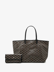 Goyard Saint Louis Tote PM Black, cabas en toile Goyardine noire à motif chevrons avec poignées en cuir et pochette intérieure amovible.