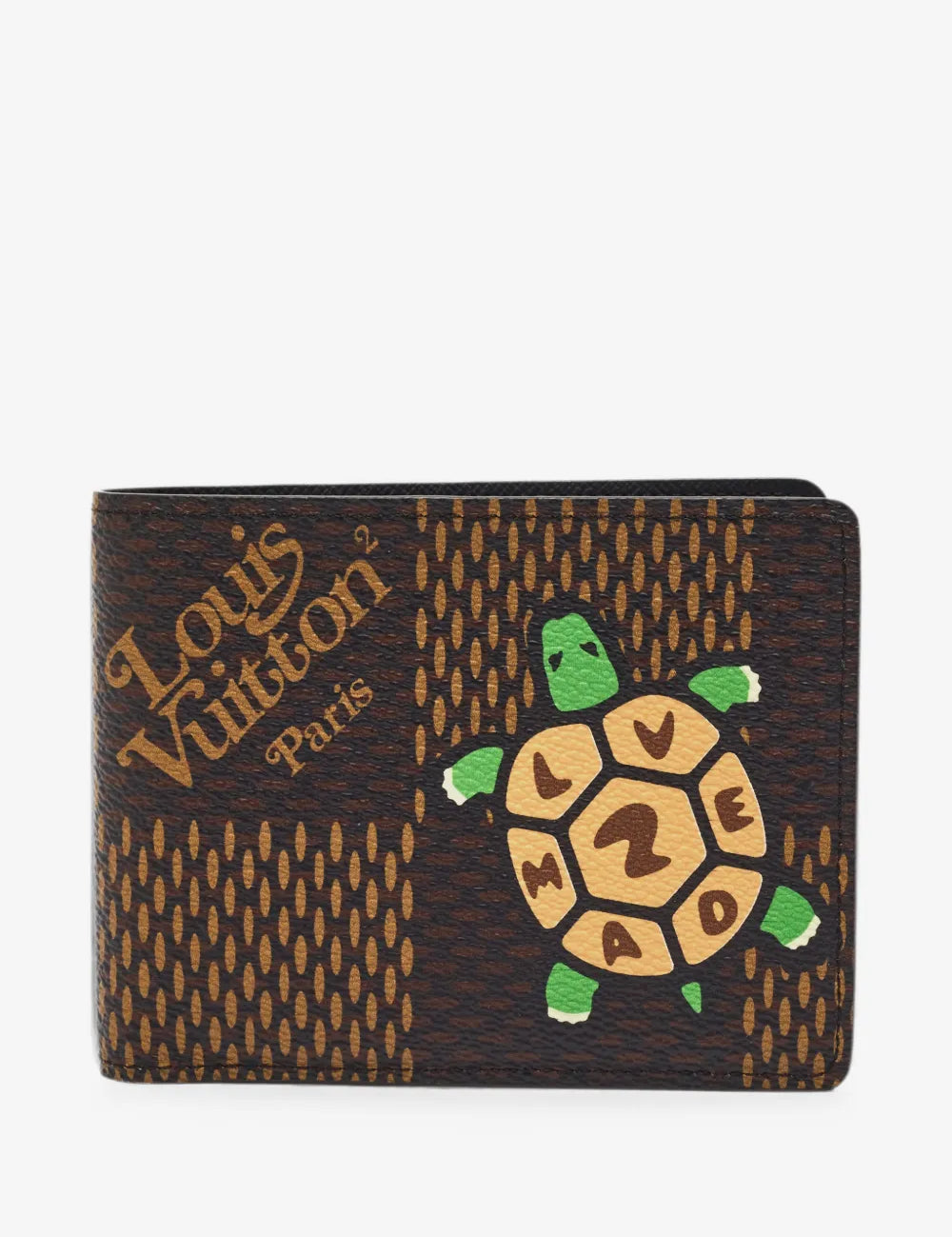 Louis Vuitton x Nigo Multiple Wallet Damier Ebene Giant Brown, portefeuille Louis Vuitton compact marron avec motif Damier Ebene Giant signé Nigo.