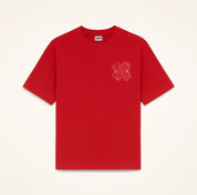 tee shirt torom rouge , oversize , vus de face