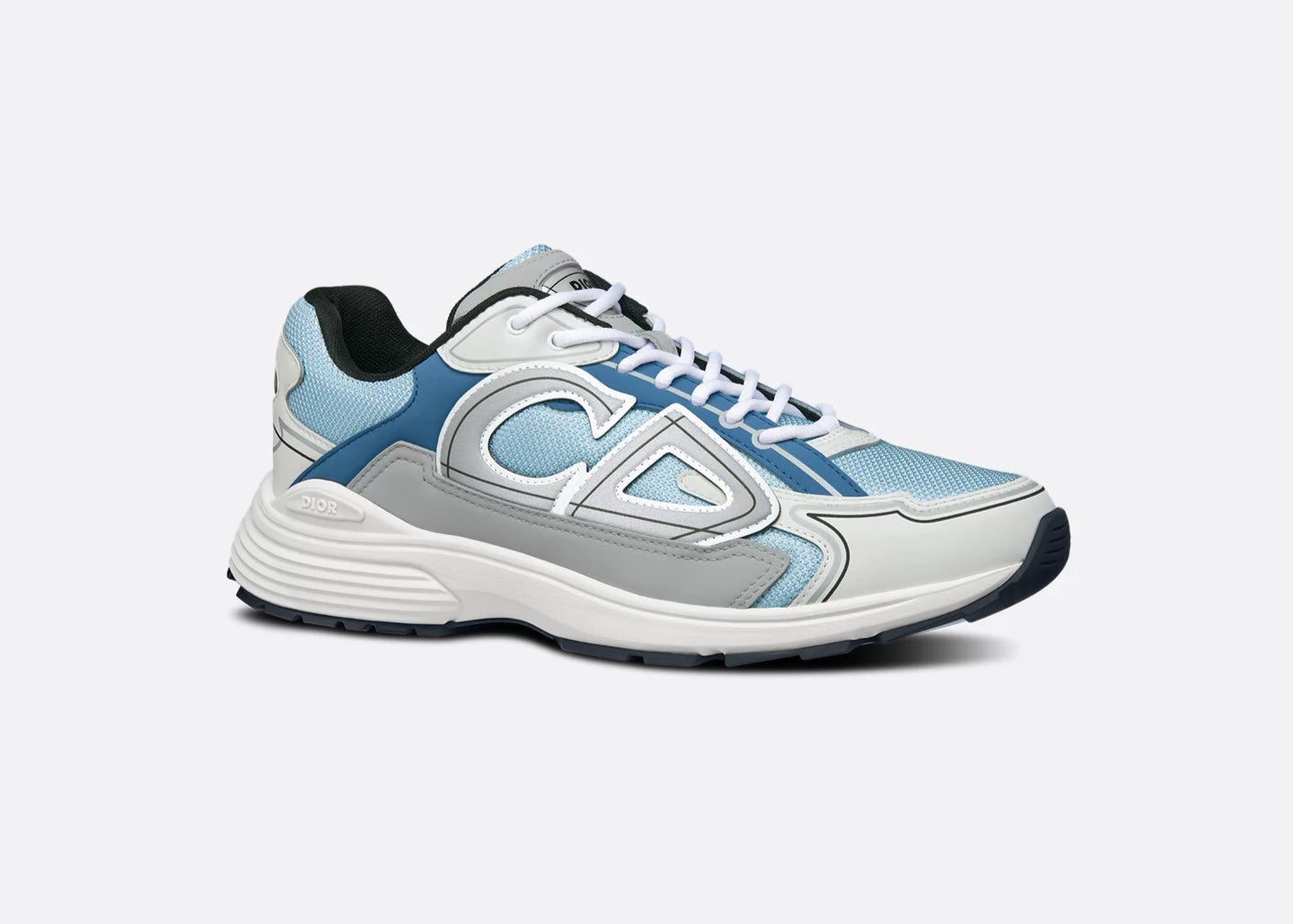 Sneakers Dior B30 bleu et blanche – chaussures de luxe modernes avec design exclusif, vue de face 3/4