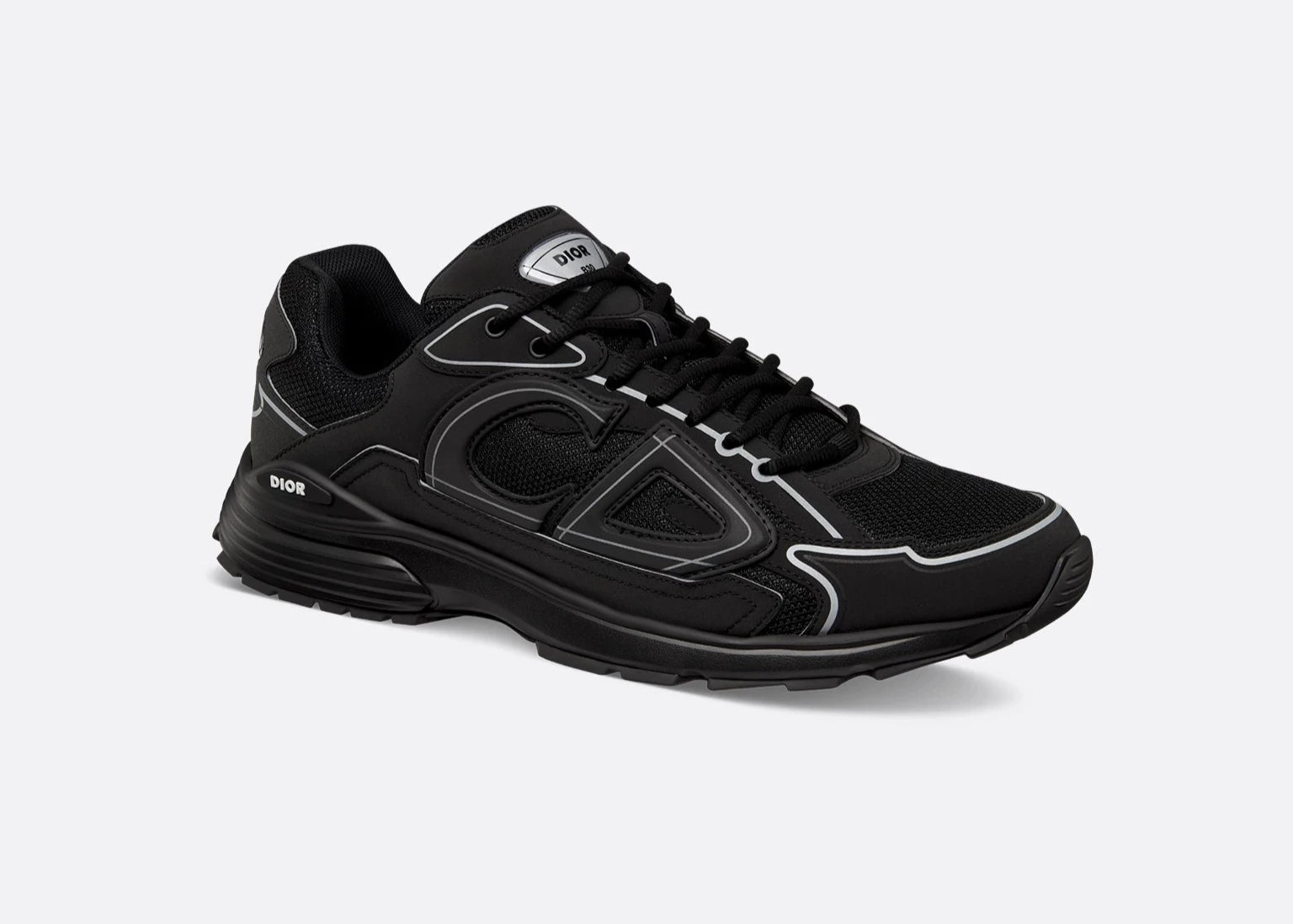 Dior B30 Triple Black – sneakers unisexes en noir intégral, alliant confort et luxe, vue de face 3/4