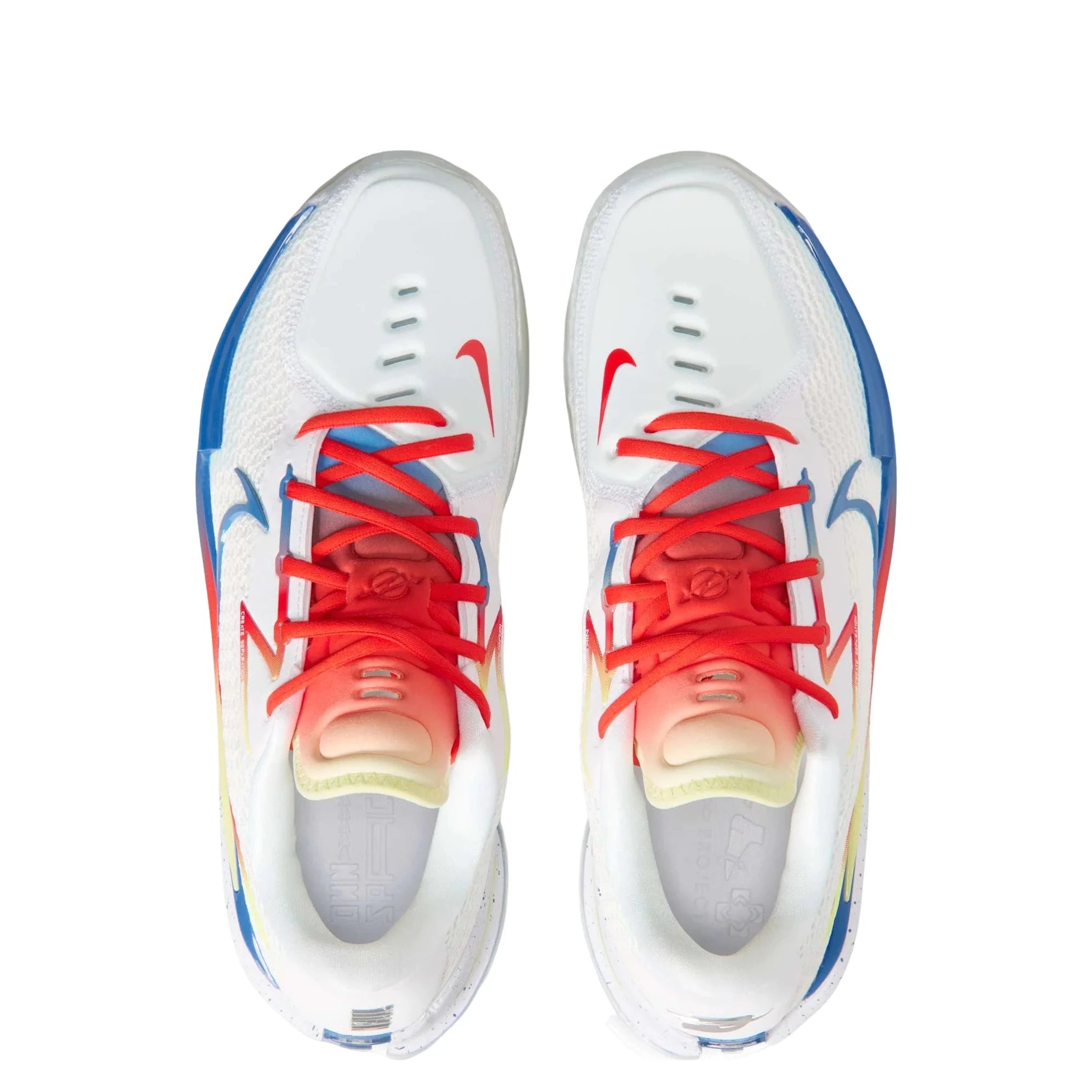 Nike Air Zoom GT Cut Titan x Dylan Harper White Multi, chaussure de basketball Nike blanche multicolore avec technologie Zoom Air et détails Titan x Dylan Harper vue du dessus. 