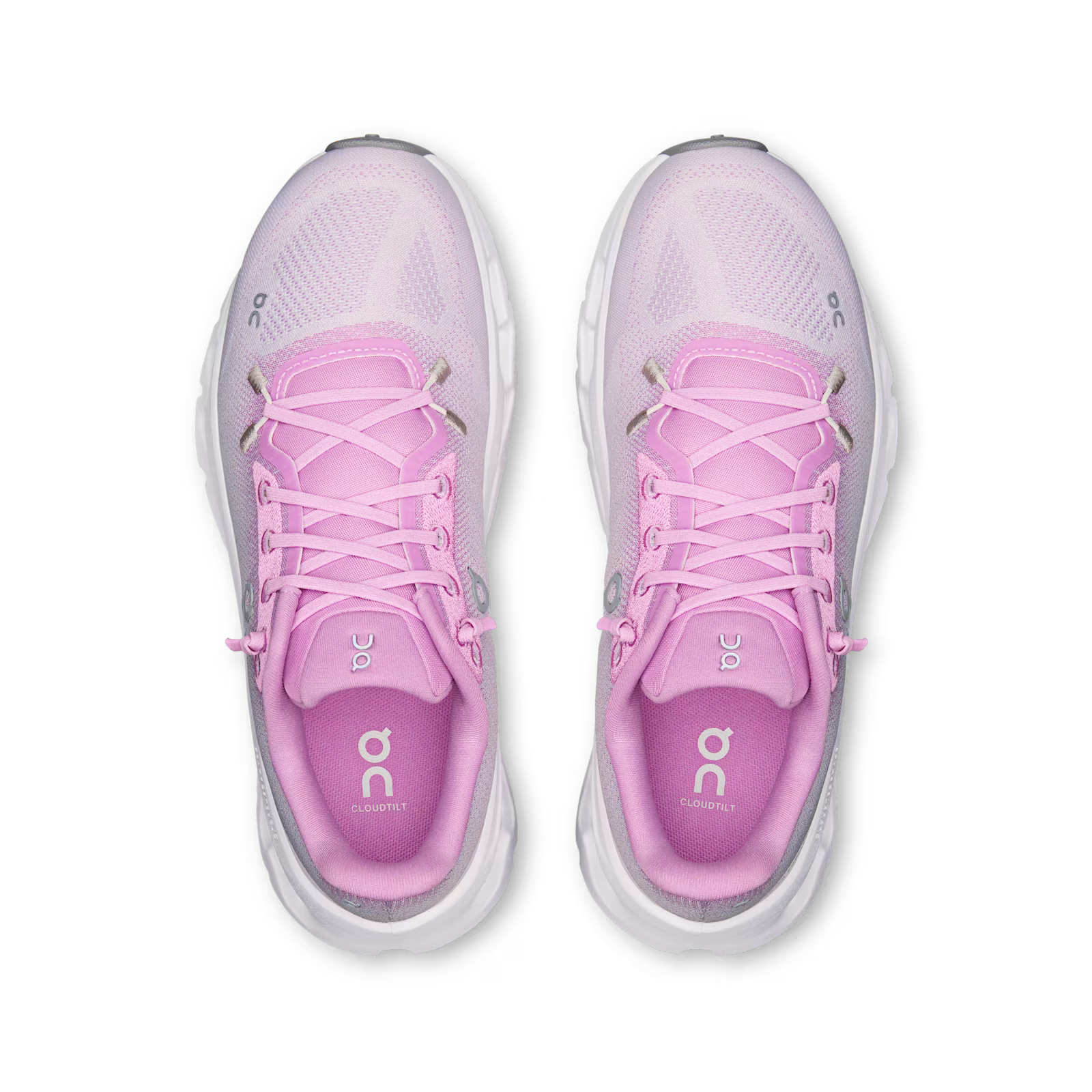 On Running Cloudtilt Bloom Sakura, sneaker lifestyle rose On Running équipée de la technologie CloudTec Phase® et de l'amorti Helion™ vue du dessus. 