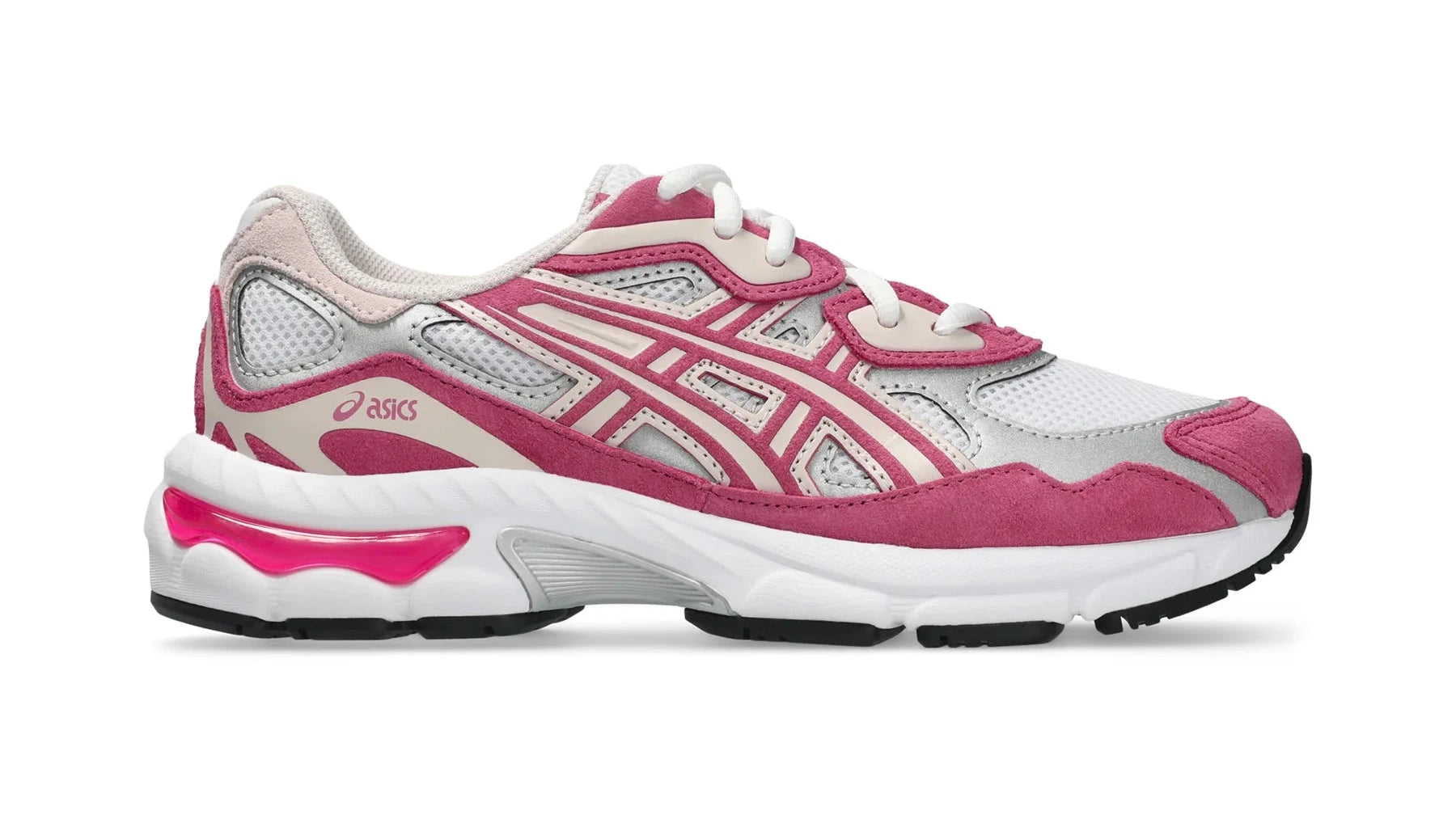 Sneaker ASICS GEL-NYC White Pink Cloud en mesh blanc avec détails roses et amorti GEL pour un confort optimal au quotidien.