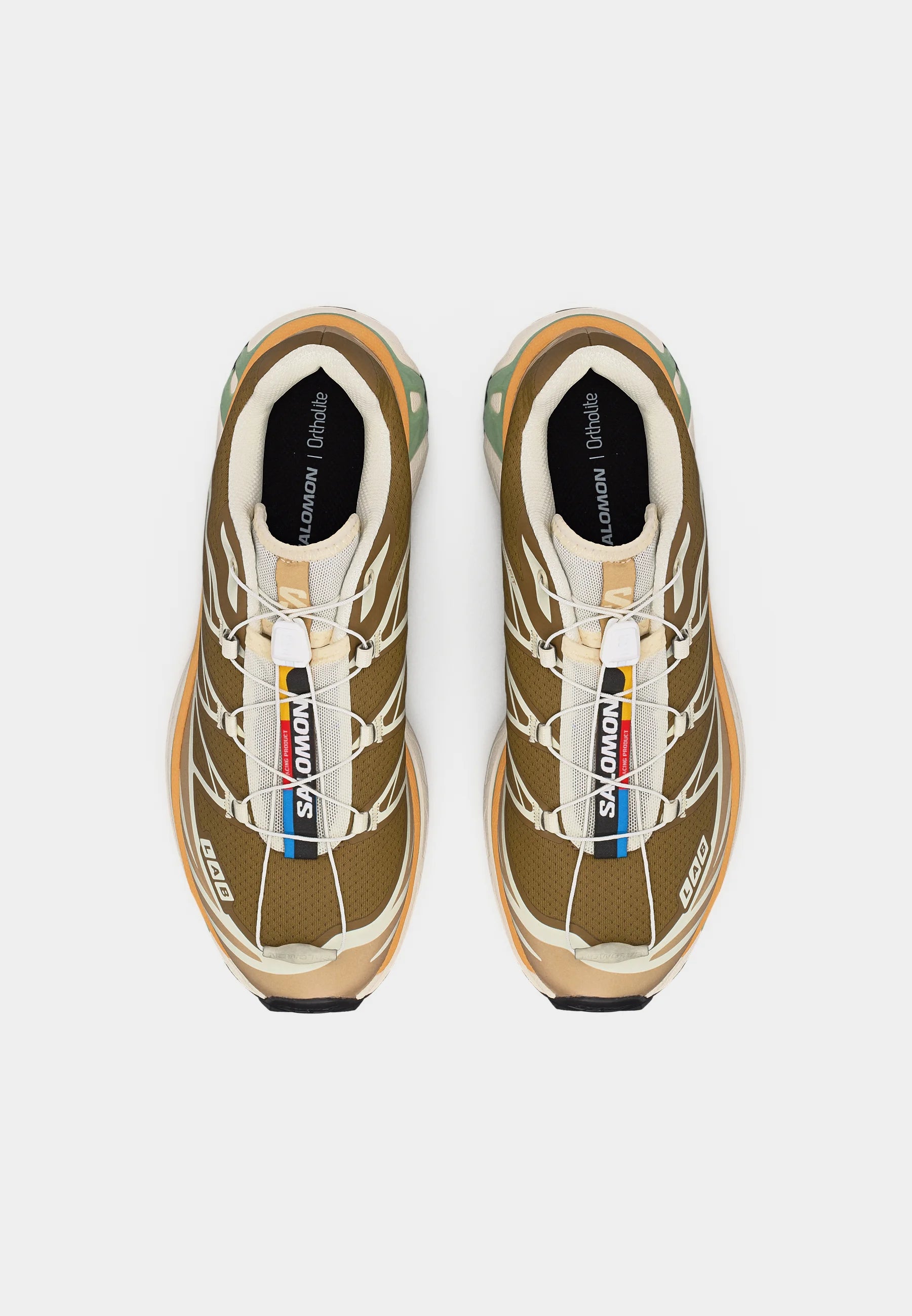 Salomon XT-6 Coyote Brown Sahara Sun avec tige en mesh brun, renforts synthétiques, détails Sahara Sun, technologies Quicklace, SensiFit, EnergyCell et semelle Contagrip.