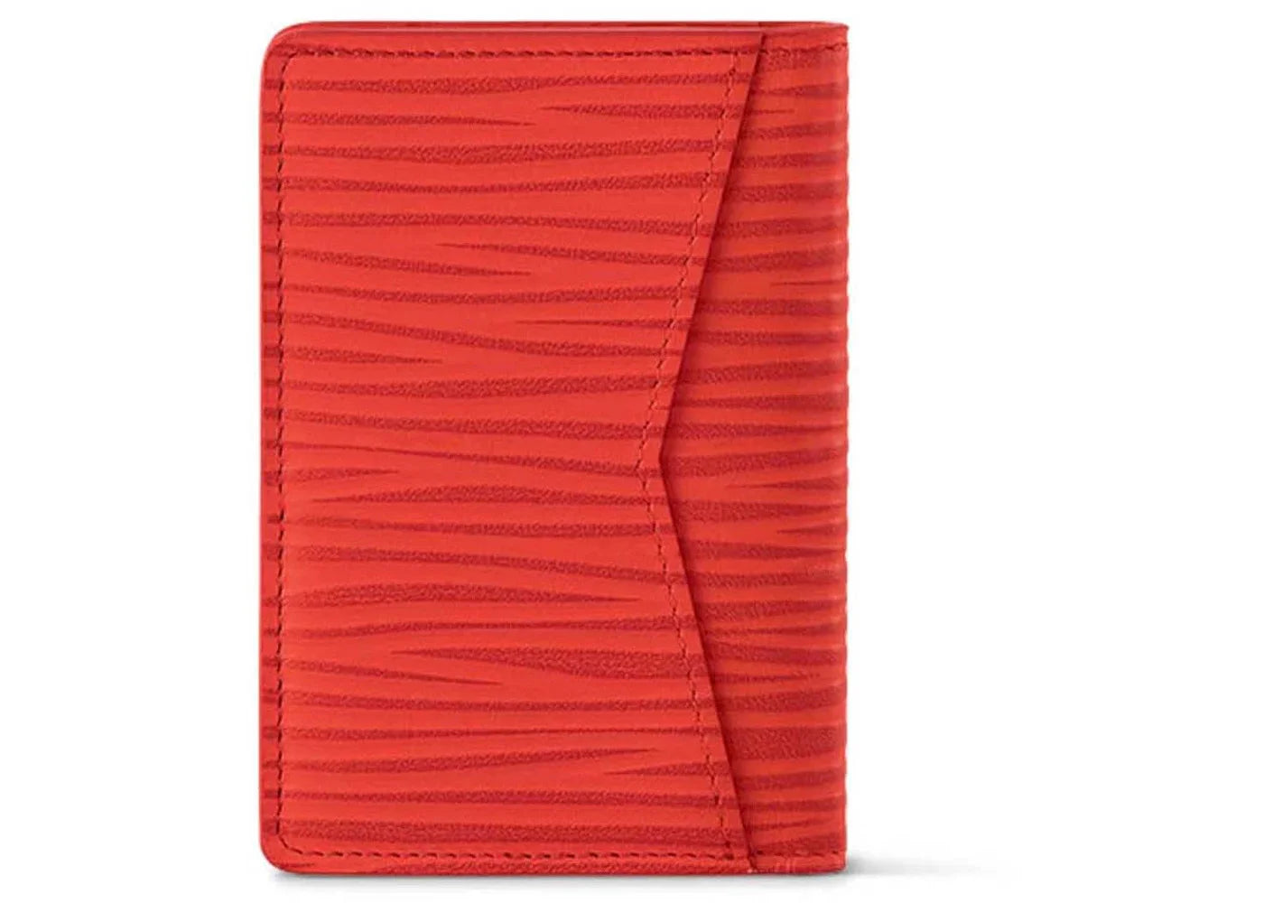 Louis Vuitton Pocket Organizer Vermillion Red, porte-cartes Louis Vuitton compact rouge vermillon avec plusieurs emplacements de rangement.