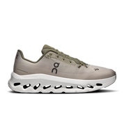 On Running Cloudtilt Olive Desert, sneaker lifestyle On Running vert olive et beige équipée de la technologie CloudTec Phase® et de l'amorti Helion™ vue de profil. 