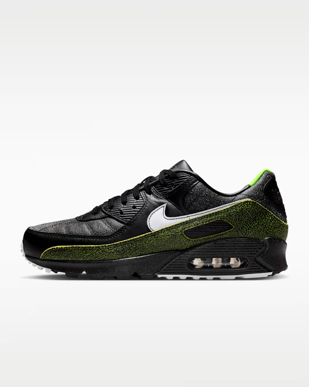  Sneaker Nike Air Max 90 Tiempo 2005 en cuir premium noir avec semelle Air visible et détails inspirés des chaussures de football vintage.