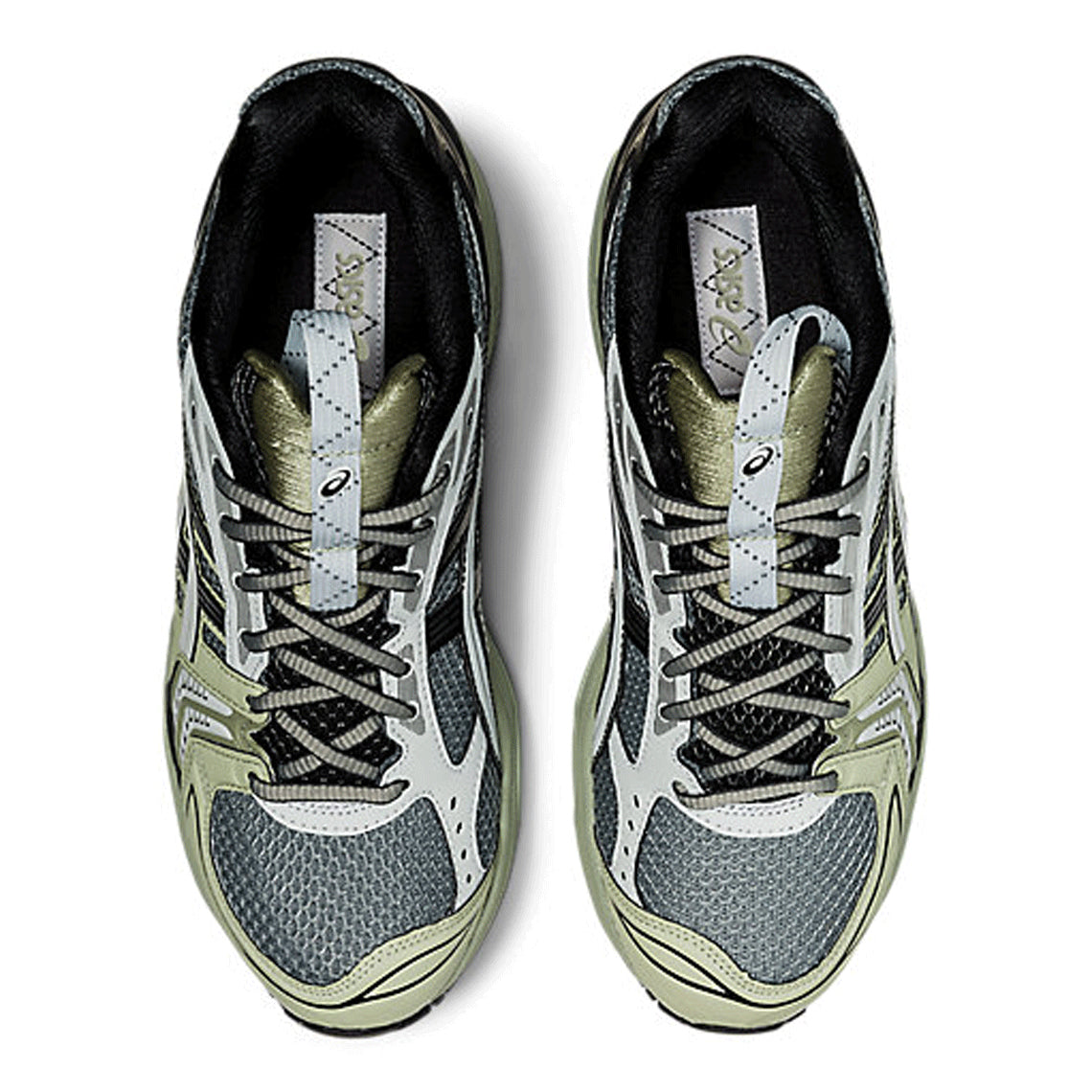 chaussure de running asics gel kayano 14 grise et noir, semelle légère et confortable, vue du haut