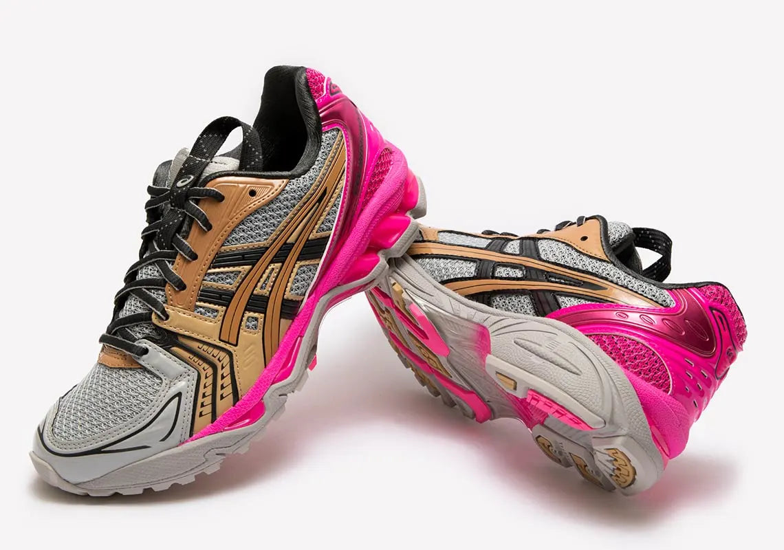chaussure de running asics gel kayano 14 été rose  , gris , marron, semelle légère 