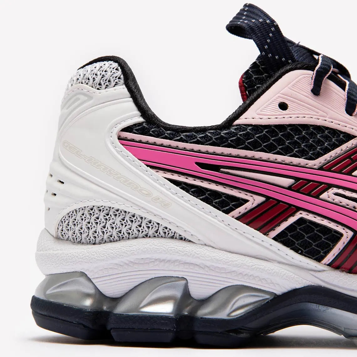 asics gel kayano 14 été blanche rose et bleu, vue latérale extérieur 