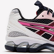 asics gel kayano 14 été blanche rose et bleu, vue latérale extérieur 