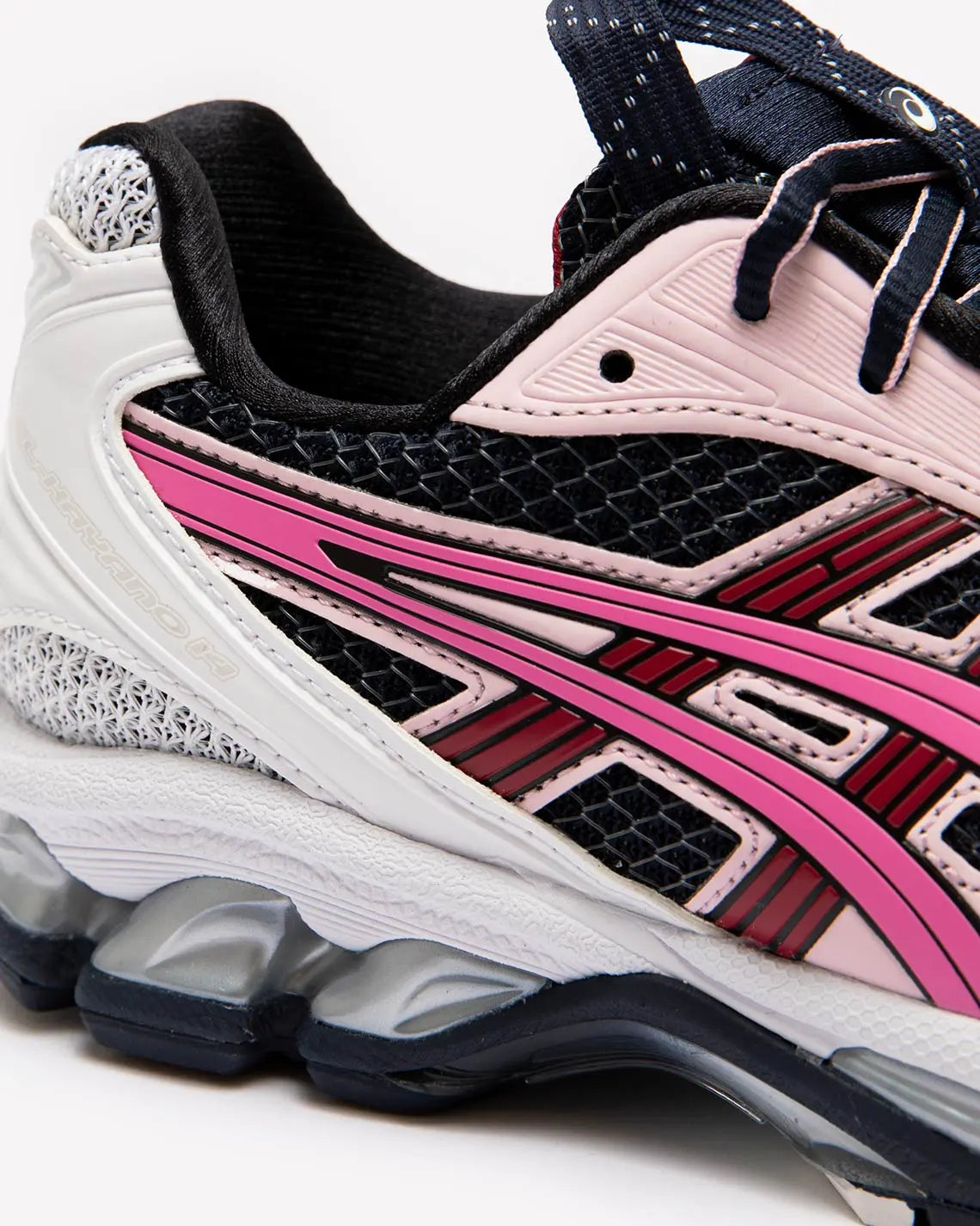 asics gel kayano 14 été blanche rose et bleu, vue de coté