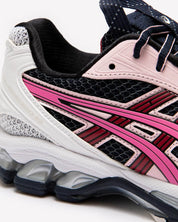 asics gel kayano 14 été blanche rose et bleu, vue de coté