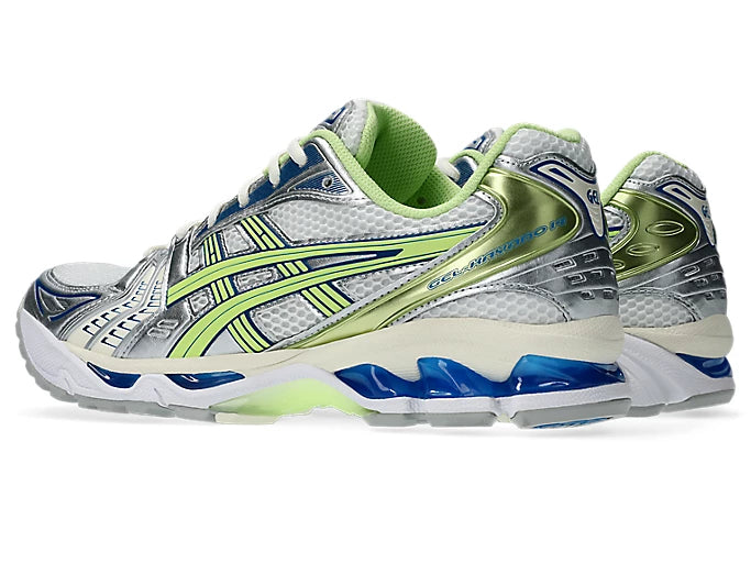 Chaussure de running ASICS GEL-Kayano 14 “Sprite” , argenté , vert, semelle légère , vue de coté