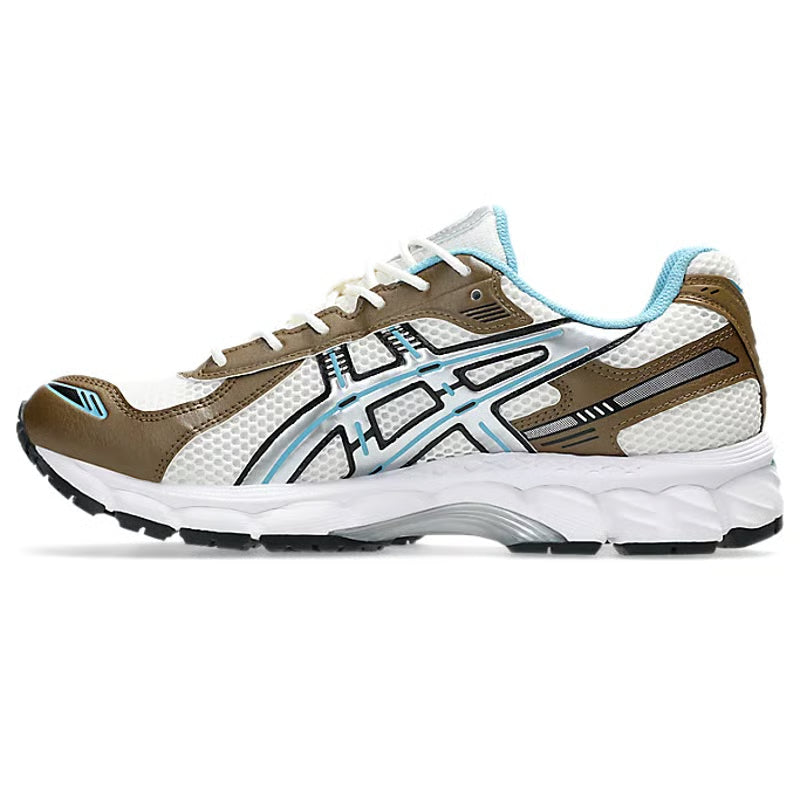 ASICS Gel-Kayano 12.1 Brown Blue en mesh brun avec détails bleus, amorti GEL et silhouette rétro-running technique.