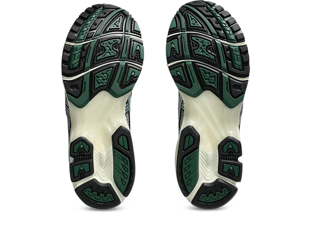 ASICS Gel-Kayano 14 Dried Leaf Green Pure Silver – sneakers rétro running vert feuille et argent avec amorti GEL ,  vue de la semelle