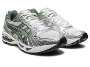  Chaussure de running ASICS Gel-Kayano 14 White Pure Silver Slate Grey Sage , semelle confortable , vue de 3/4