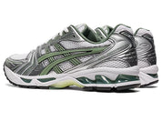  Chaussure de running ASICS Gel-Kayano 14 White Pure Silver Slate Grey Sage , semelle confortable , vue de Coté