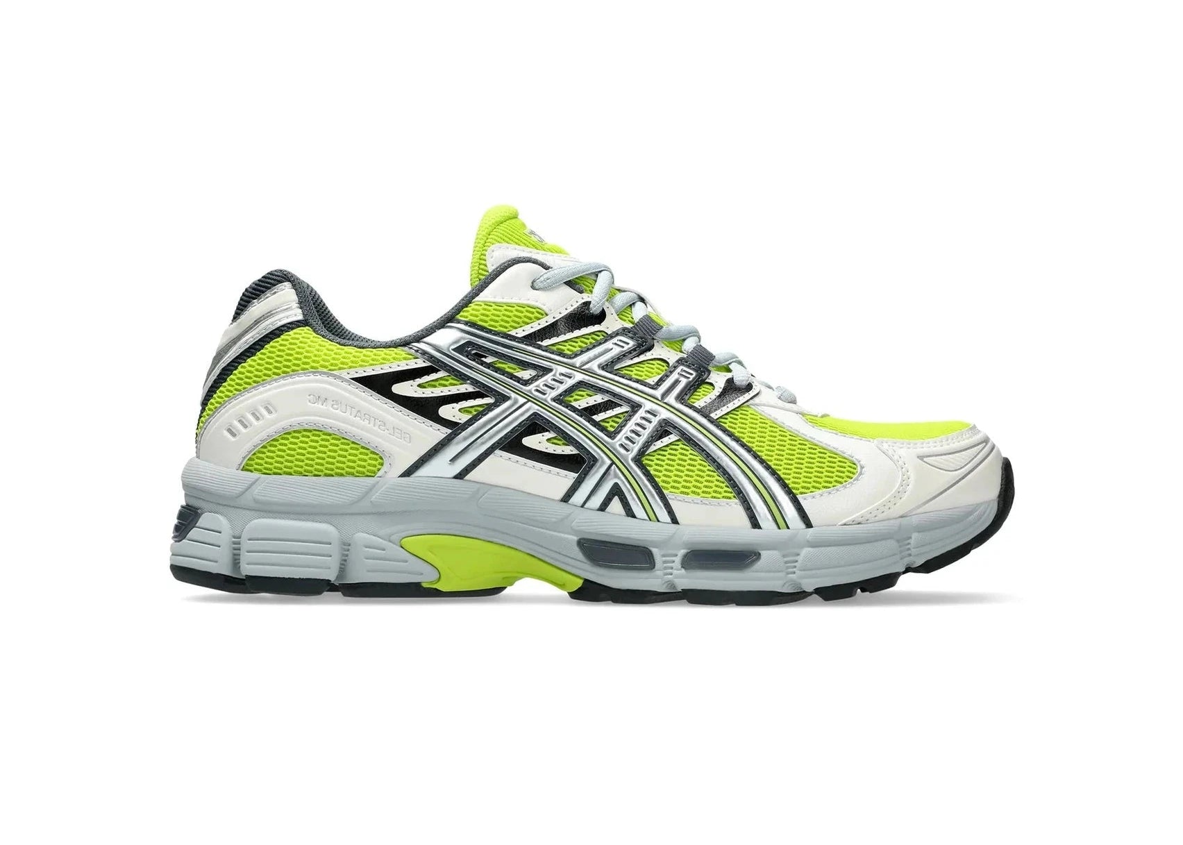 ASICS Gel-Stratus MC Lime Zest Pure Silver avec tige en mesh respirant, empiècements synthétiques Lime Zest et Pure Silver, technologie GEL et semelle intermédiaire en EVA.