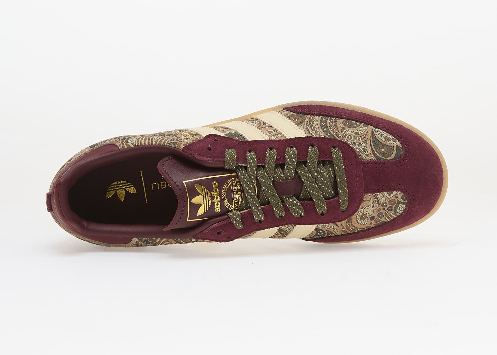 adidas Samba OG Liberty London Maroon Warm Vanilla en cuir bordeaux et crème avec détails premium et semelle gomme classique.