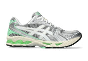 Chaussure de running Asics Gel-Kayano 14 SILVER LIME , gris argenté , semelle légère et confortable , vue de profil