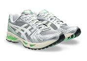 Chaussure de running Asics Gel-Kayano 14 SILVER LIME , gris argenté , semelle légère et confortable , vue de 3/4