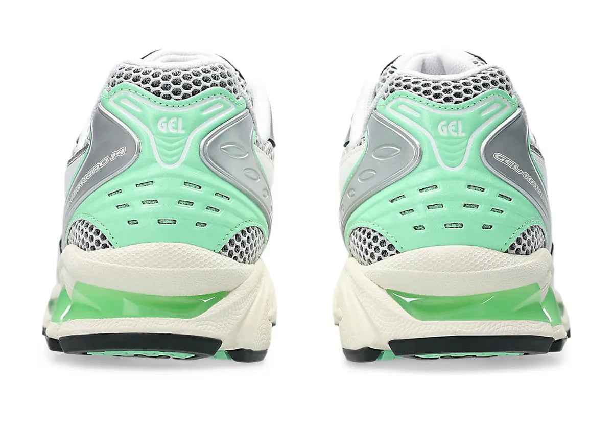 Chaussure de running Asics Gel-Kayano 14 SILVER LIME , gris argenté , semelle légère et confortable , vue de derrièr