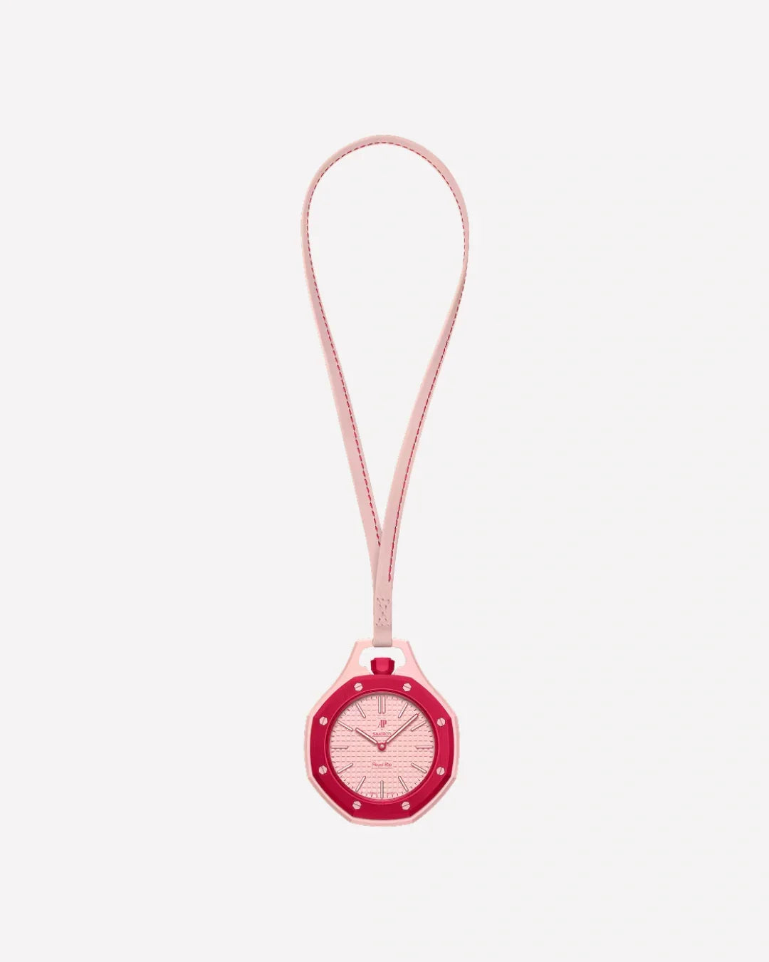 Swatch x Audemars Piguet Royal Pop Otto Rosso SSX03R100N, montre de poche mécanique rouge et rose en Bioceramic avec lunette octogonale.