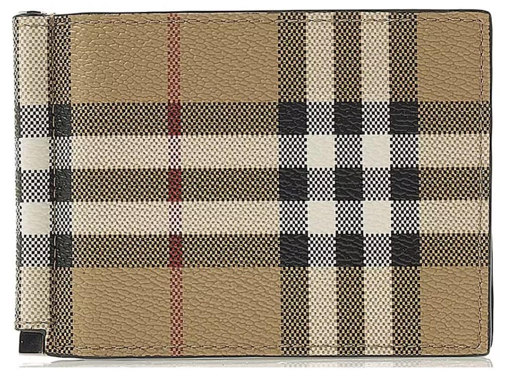 Burberry Money Clip (80698091) Portefeuille Check Beige cuir carreaux damier 