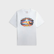 Casablanca Classic Tourism Tee White, tee-shirt Casablanca blanc à manches courtes avec graphisme Classic Tourism inspiré des affiches de voyage vintage.