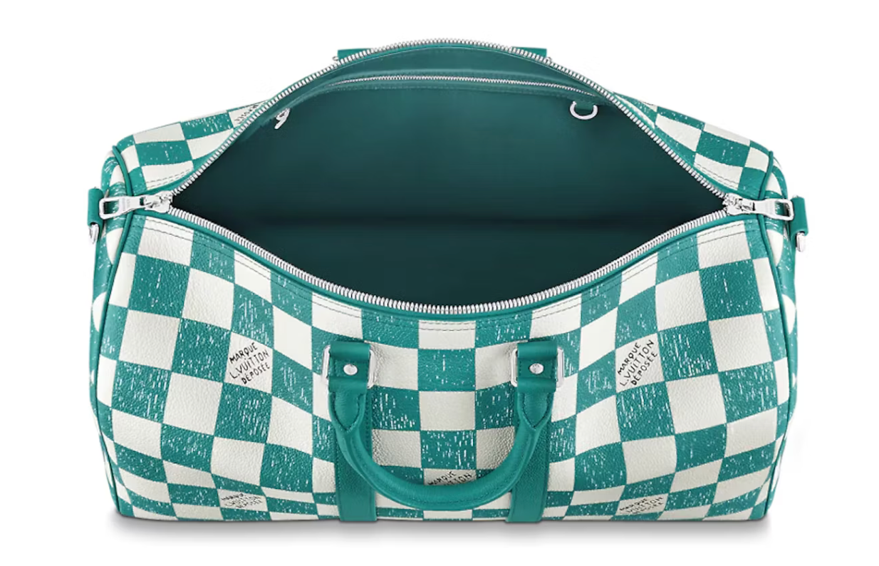 Louis Vuitton Keepall Bandouliere 45 Teal Blue carreaux blanc turquoise intérieur