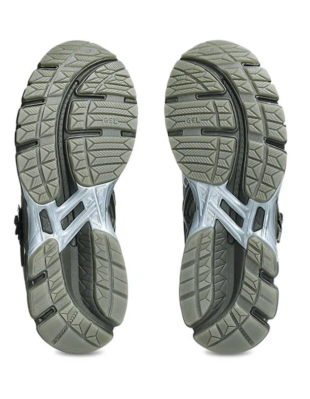 chaussure de running asics gel kayano 20 vert kaki cecilie bahnsen , KAKI , argenté , semelle légère ,vue du dessous