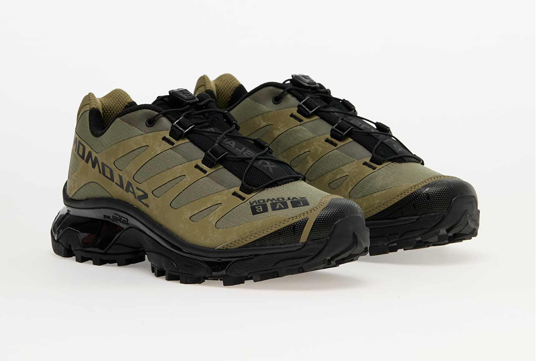 Salomon XT-4 OG Protective Aloe Black – sneakers trail-running vertes et noires avec amorti ACS, vue de coté