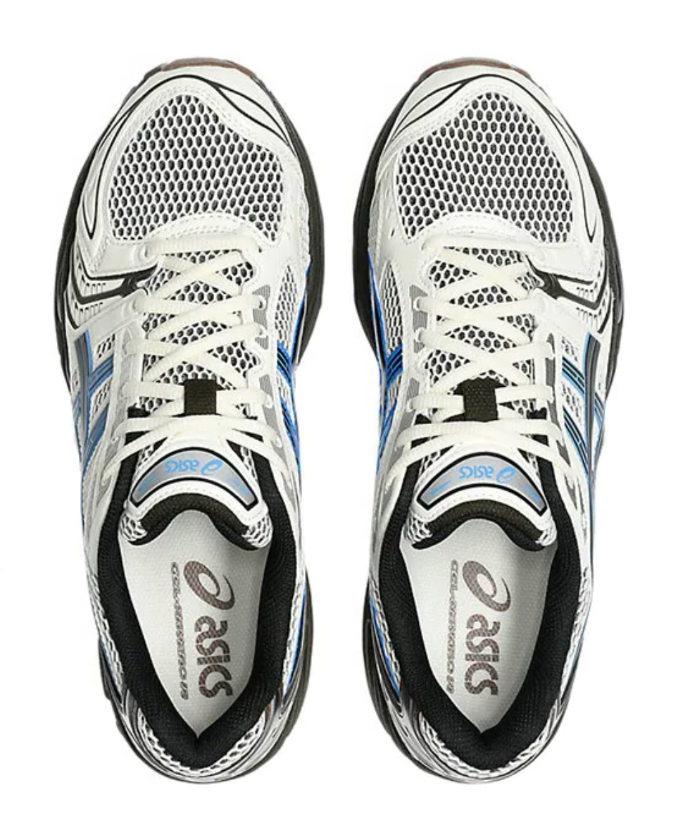 Sneakers ASICS Gel-Kayano 14 Cream et Blue Coast en mesh respirant avec amorti GEL® et semelle FF Blast+ premium.Vue de haut 