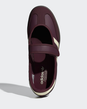 Sneaker adidas Samba Jane Maroon Cream White en cuir bordeaux et crème avec bride Mary Jane et semelle gomme rétro emblématique.