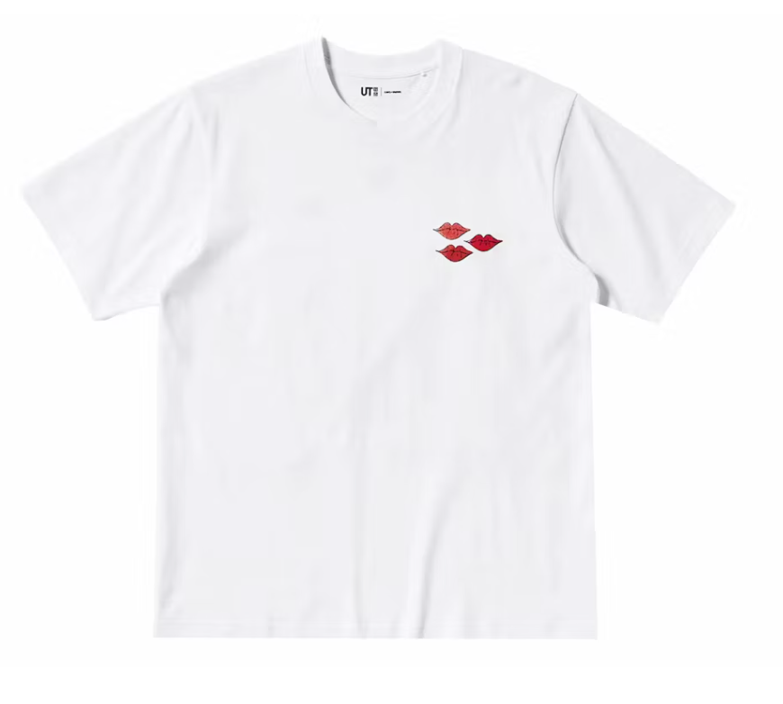 tee shirt uniqlo kaws bisous , blanc , vue de face 
