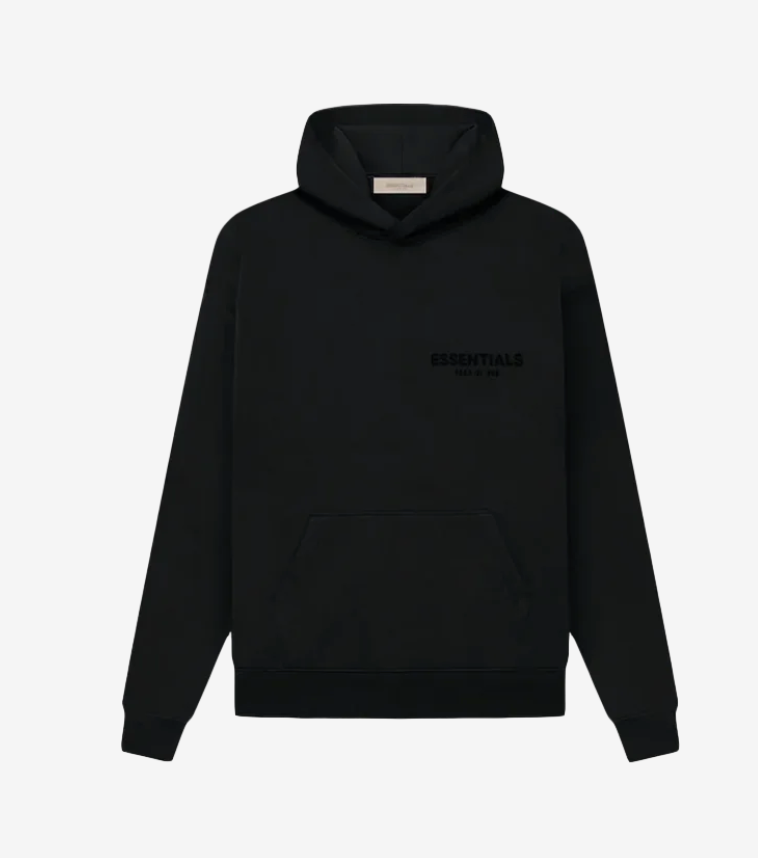 Sweat Fear Of God Essentials noir en coton épais avec coupe oversize et logo minimaliste discret