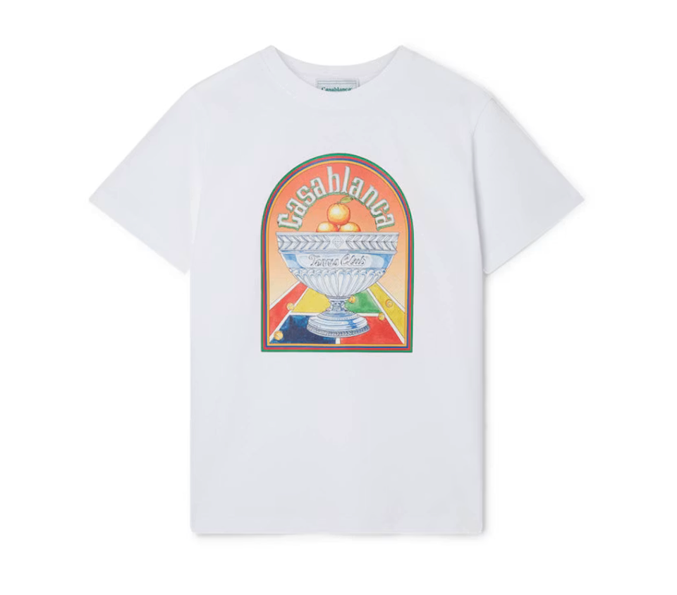 Casablanca Terrain D'Orange T-Shirt White, tee-shirt Casablanca blanc à manches courtes avec graphisme Terrain D'Orange inspiré de l’univers du tennis.