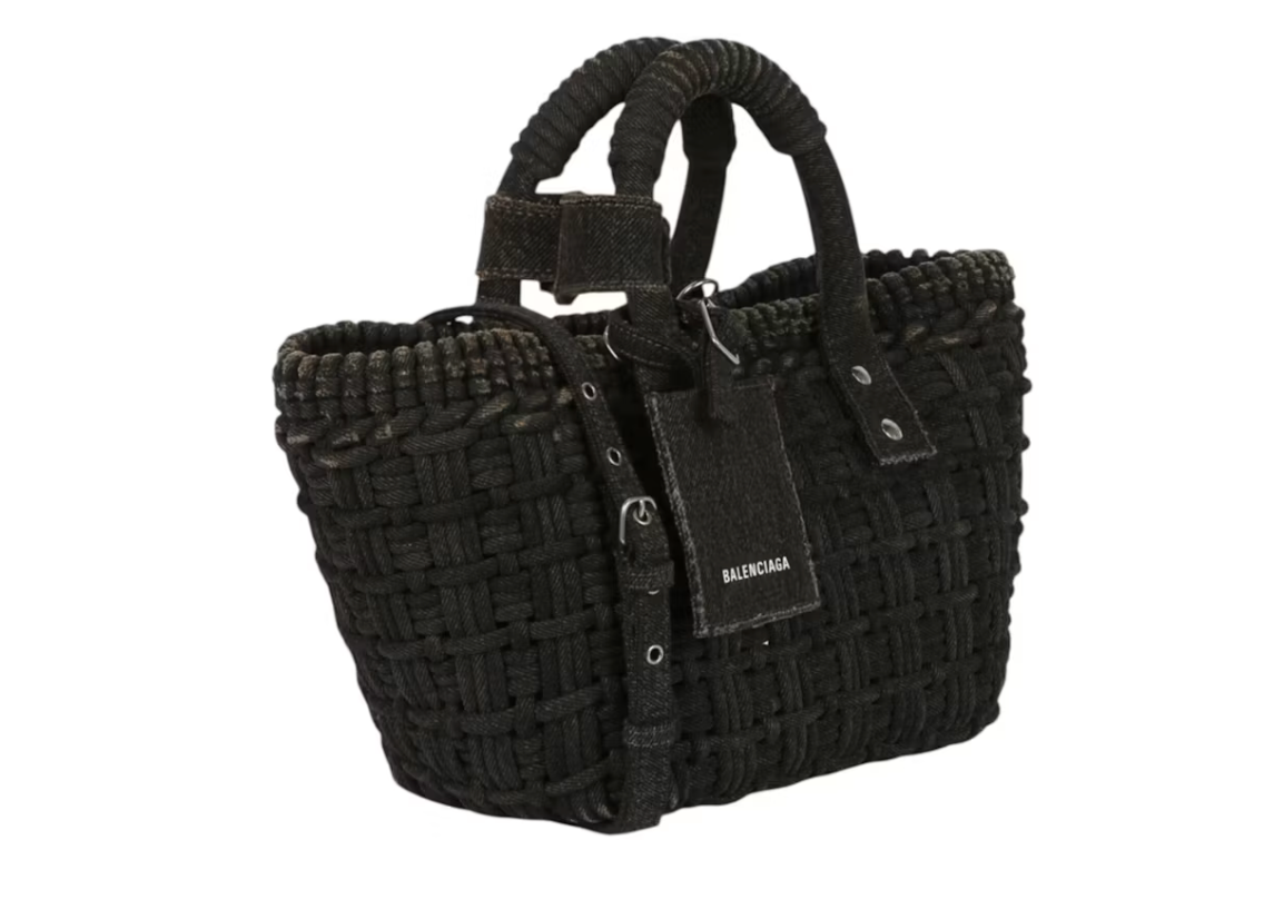Balenciaga Bistro XS Basket Top Handle Bag In Denim Black White