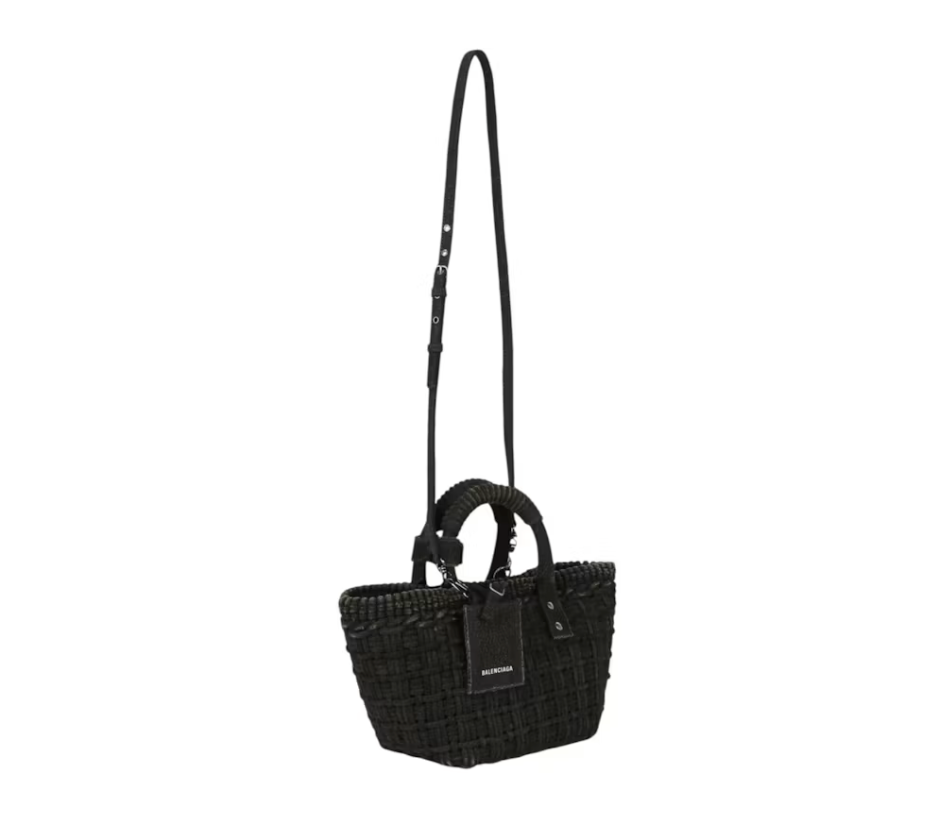 Balenciaga Bistro XS Basket Top Handle Bag In Denim Black White